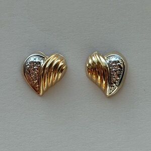 14k Two Tone Vintage Textured Heart Stud Earrings